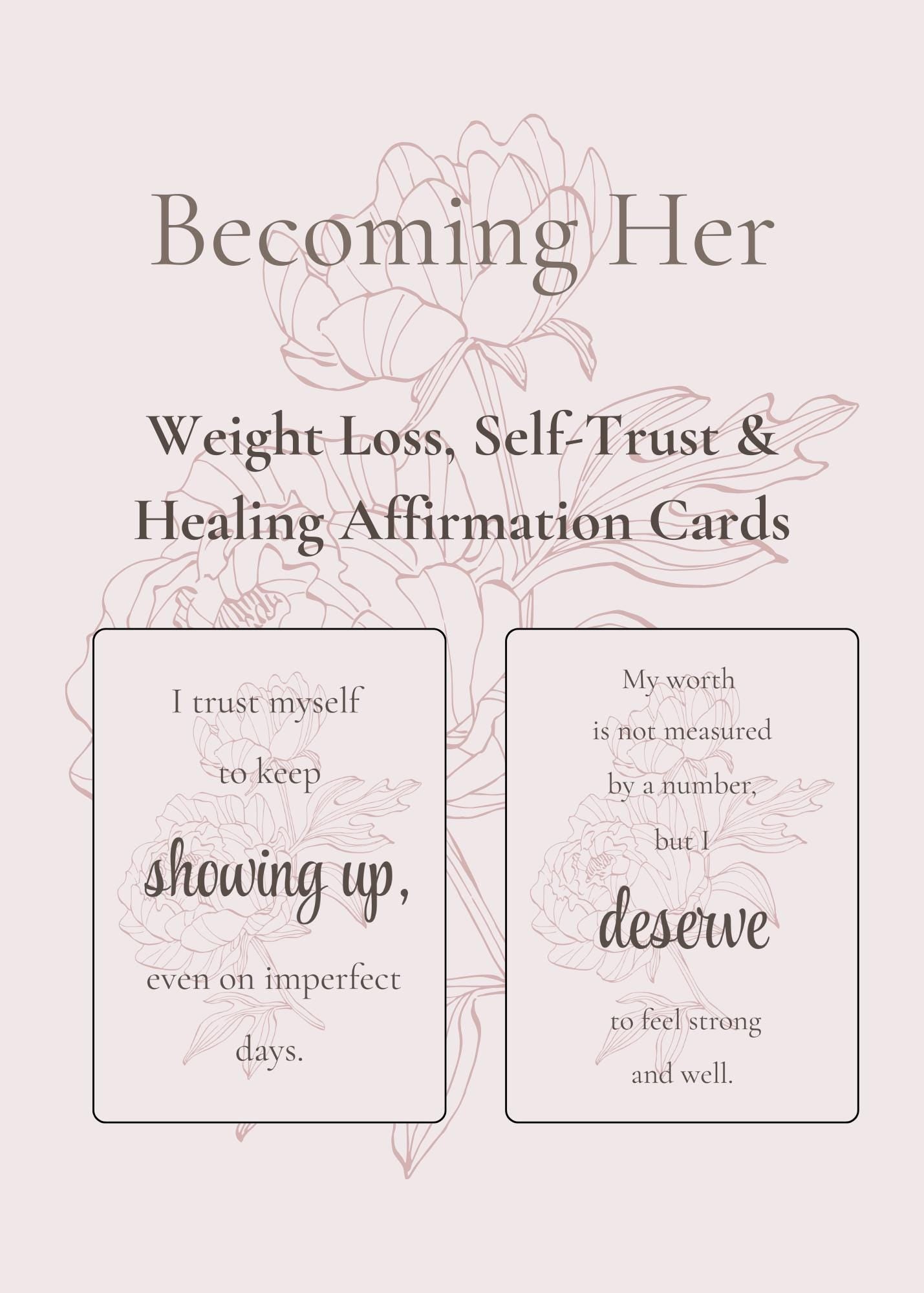 Becoming Her | Weight Loss & Self-Trust Affirmation Cards Motivation | Digital Download